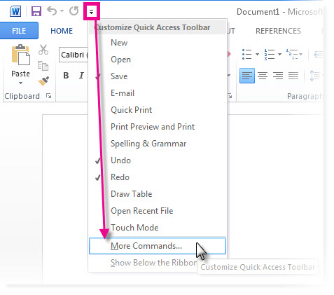 Add commands to the Quick Access Toolbar