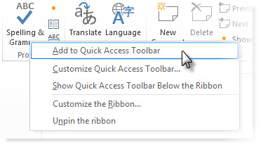 Add commands to the Quick Access Toolbar